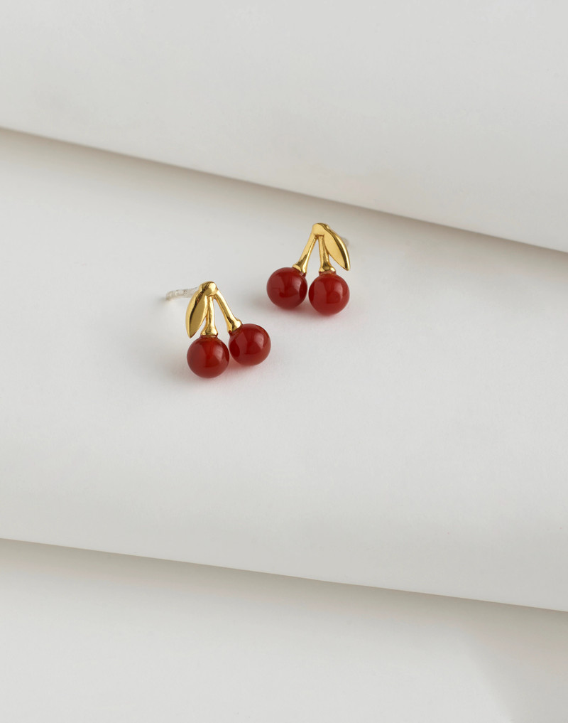 Demi-Fine Semiprecious Cherry Stud Earrings 1