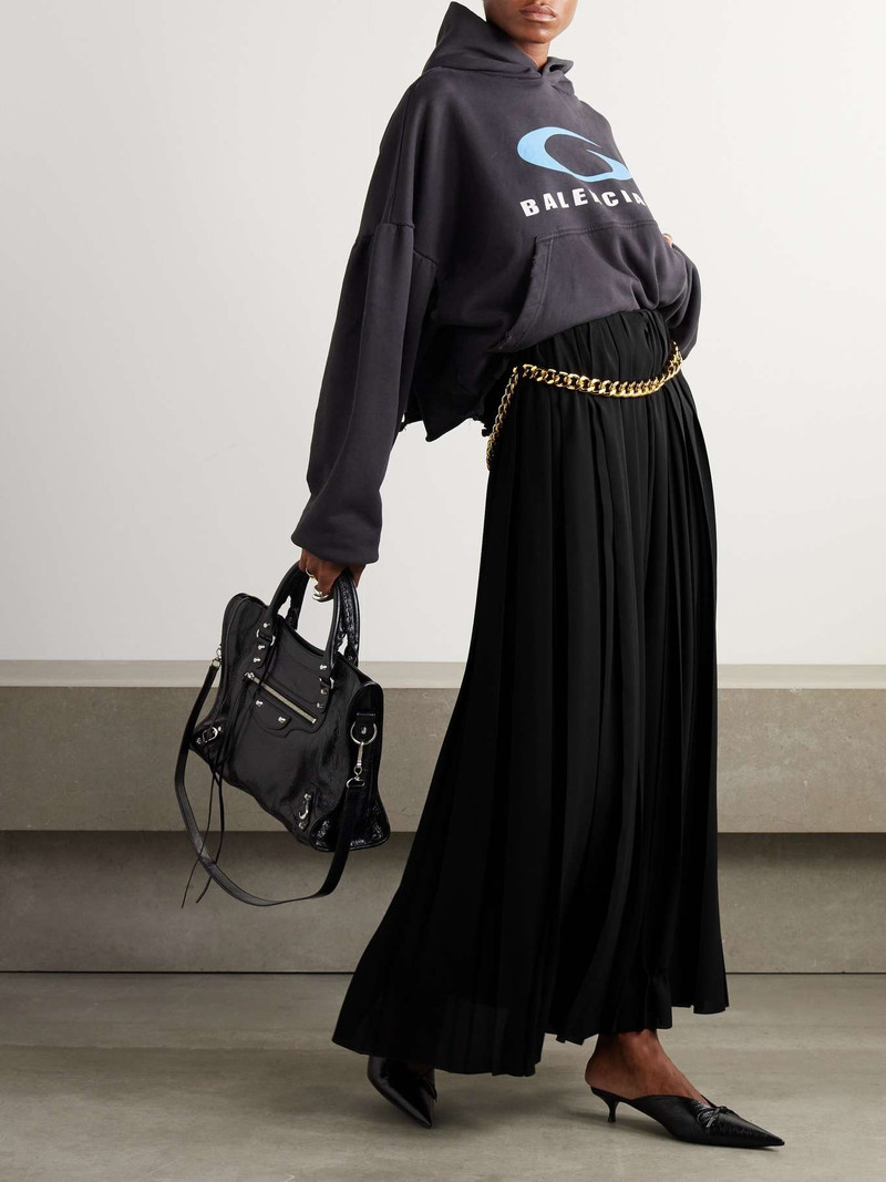 BALENCIAGA Chain-embellished pleated crepe maxi skirt outlook