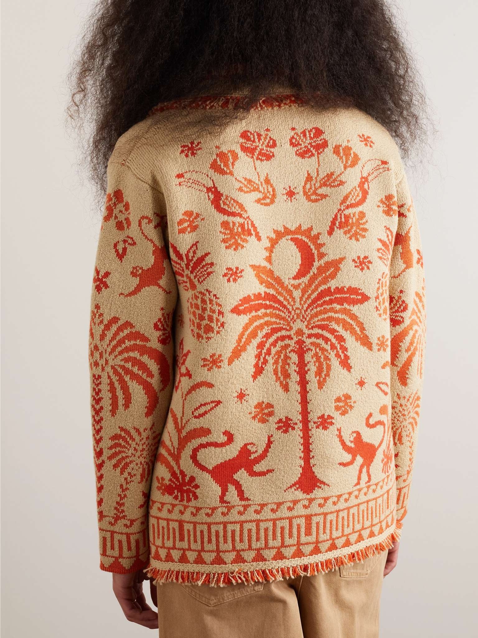 Explosion of Nature Fringed Wool and Cotton-Blend Jacquard Cardigan - 4