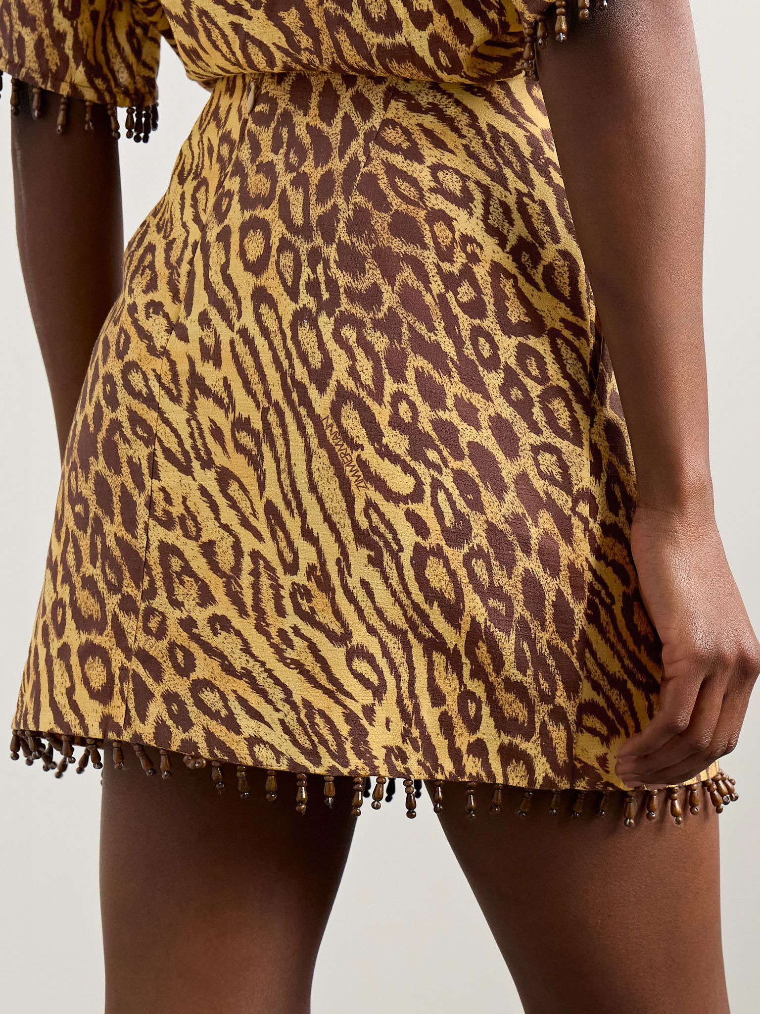 Coco bead-embellished appliquéd leopard-print cotton mini skirt Leopard print - 4