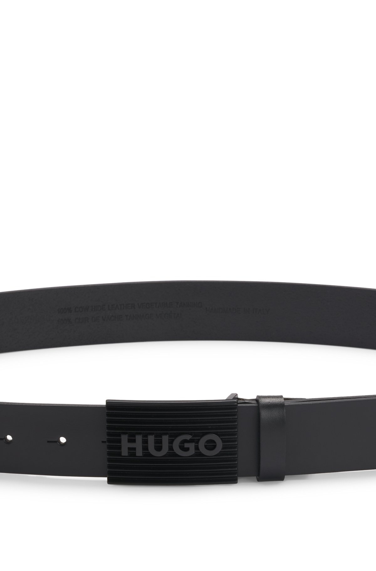 ITALIAN-LEATHER BELT WITH MATTE-BLACK LOGO PLAQUE BUCKLE - 4