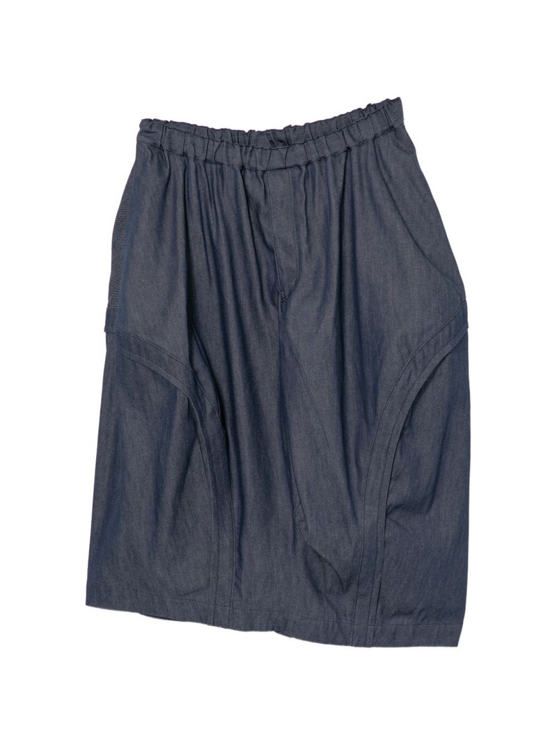 asymmetric gathered denim shorts 1