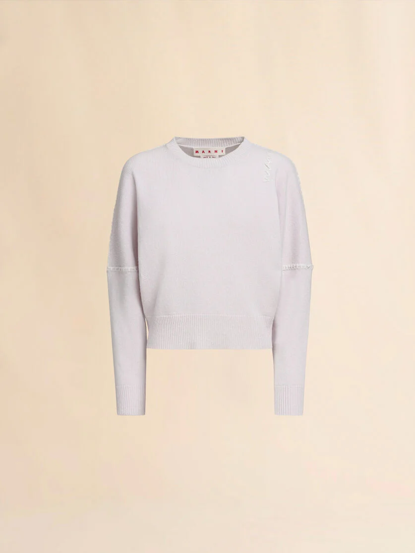 LIGHT PINK WOOL AND CASHMERE CREW NECK JUMPER WITH MARNI SYMBOL - 1