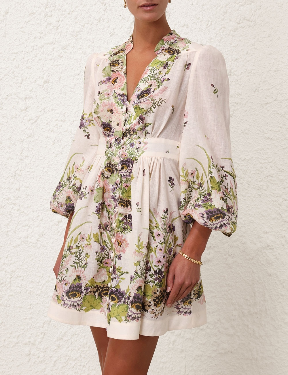【Zimmermann】Halliday Plunge floral linen minidress Halliday Plunge floral linen minidress in white - Zimmermann