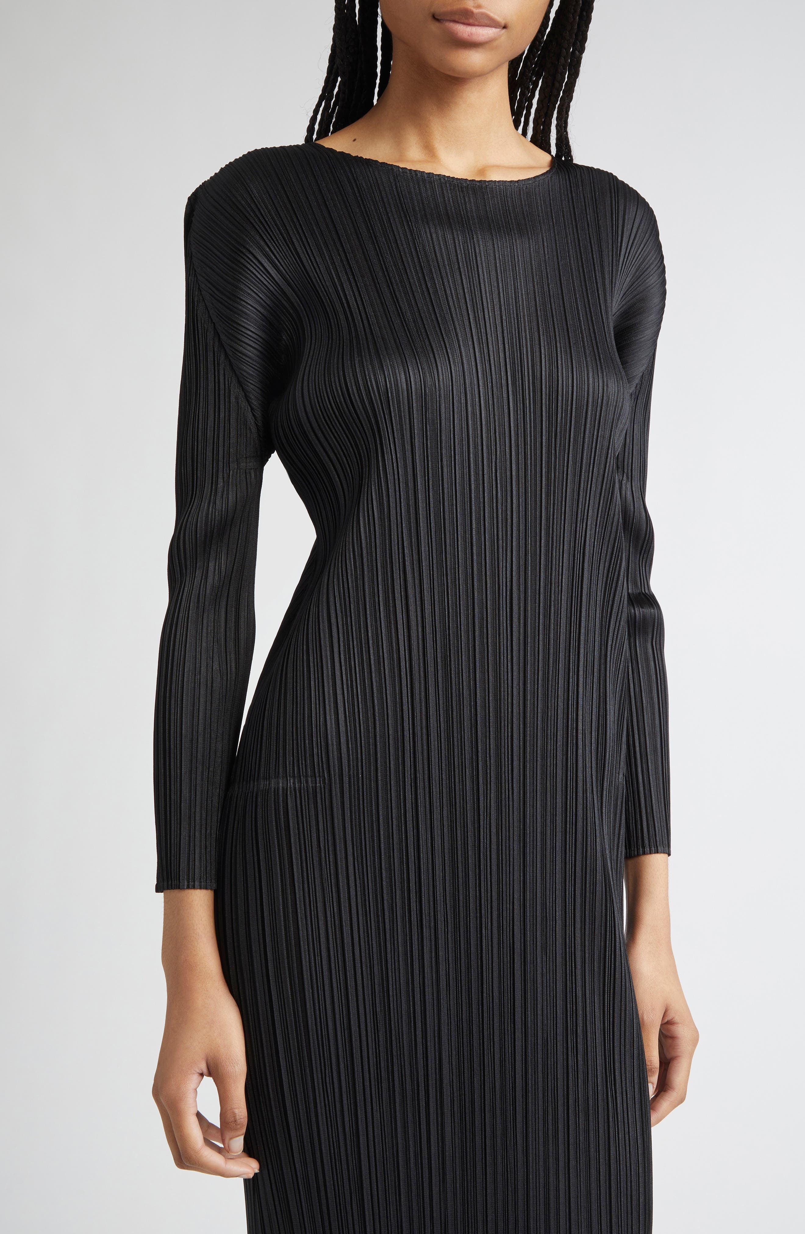 Pleats Please Issey Miyake Monthly Colors February Pleated Long Sleeve Midi Dress in Black at Nordst - 4