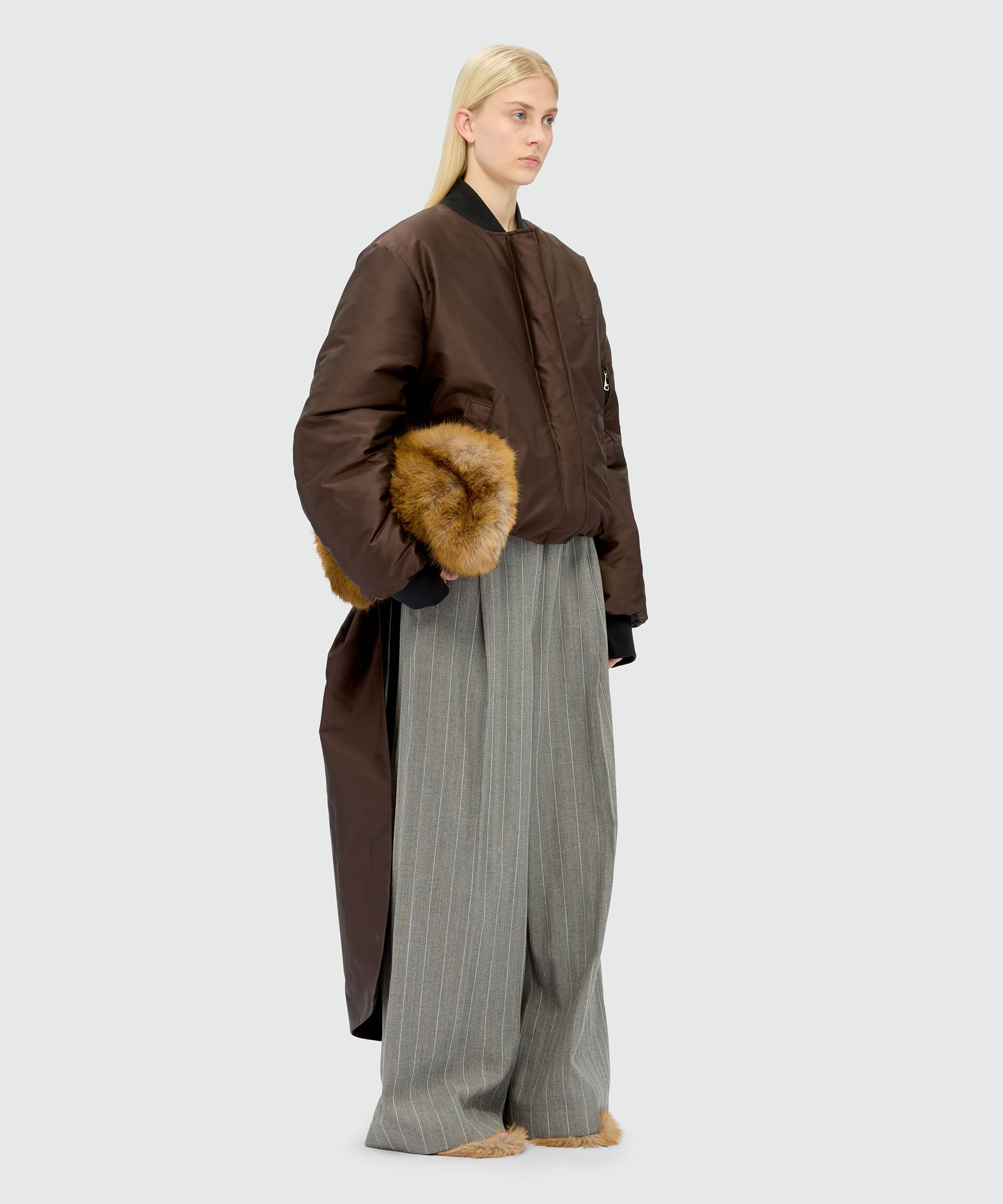 Brown duchesse bomber jacket with drapes - 4