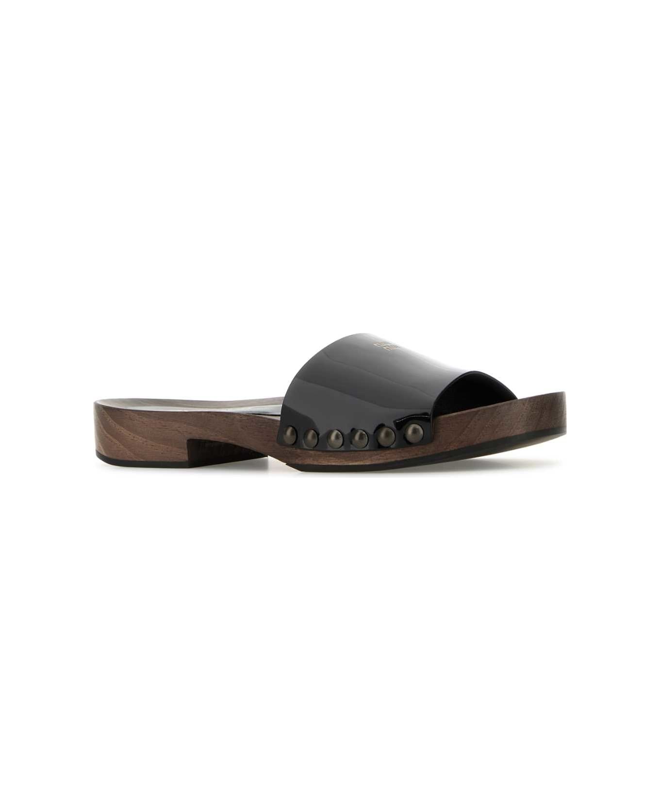 Black Leather Clogs - 2