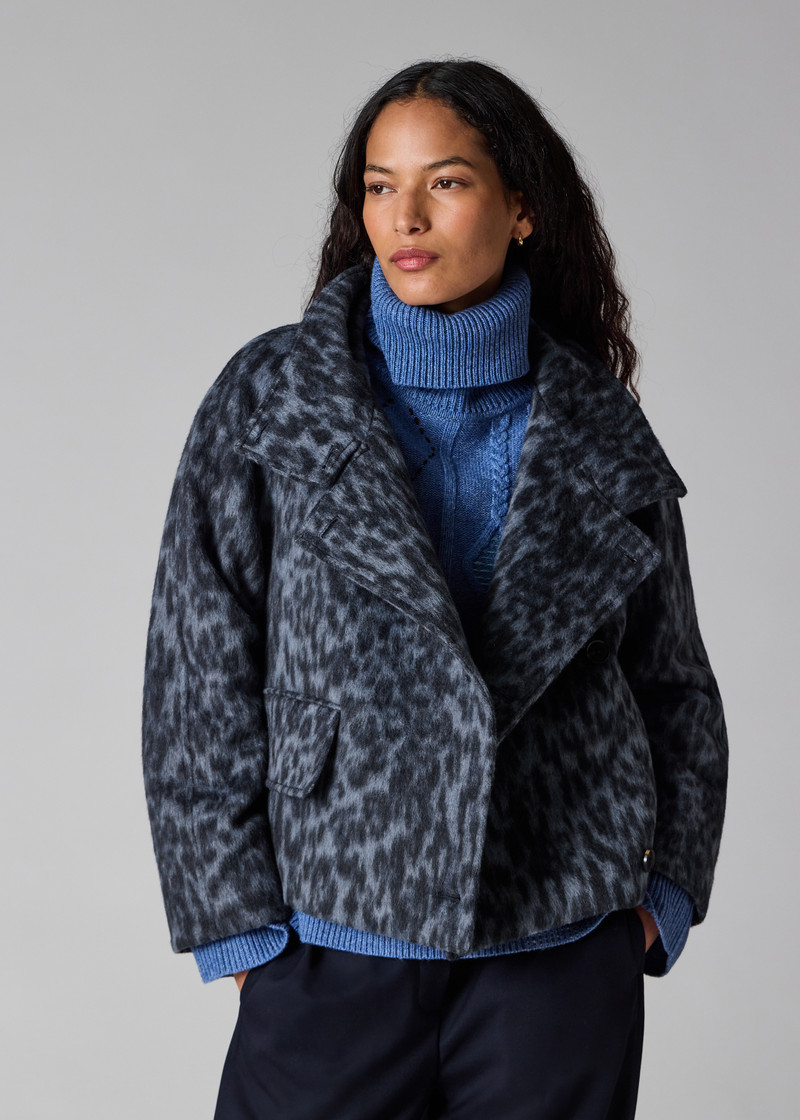 Women's Blue Animal Print Wool-Blend Short Jacket 6