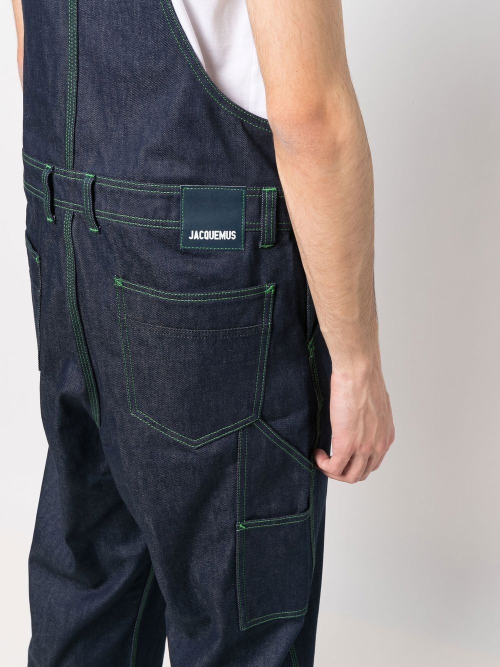 contrast-stitch denim dungarees - 5