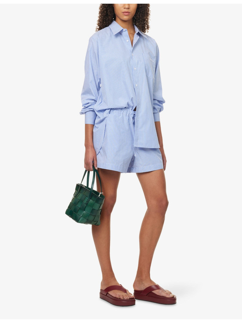 Hunza G Embroidered Striped Cotton-Poplin Shorts outlook