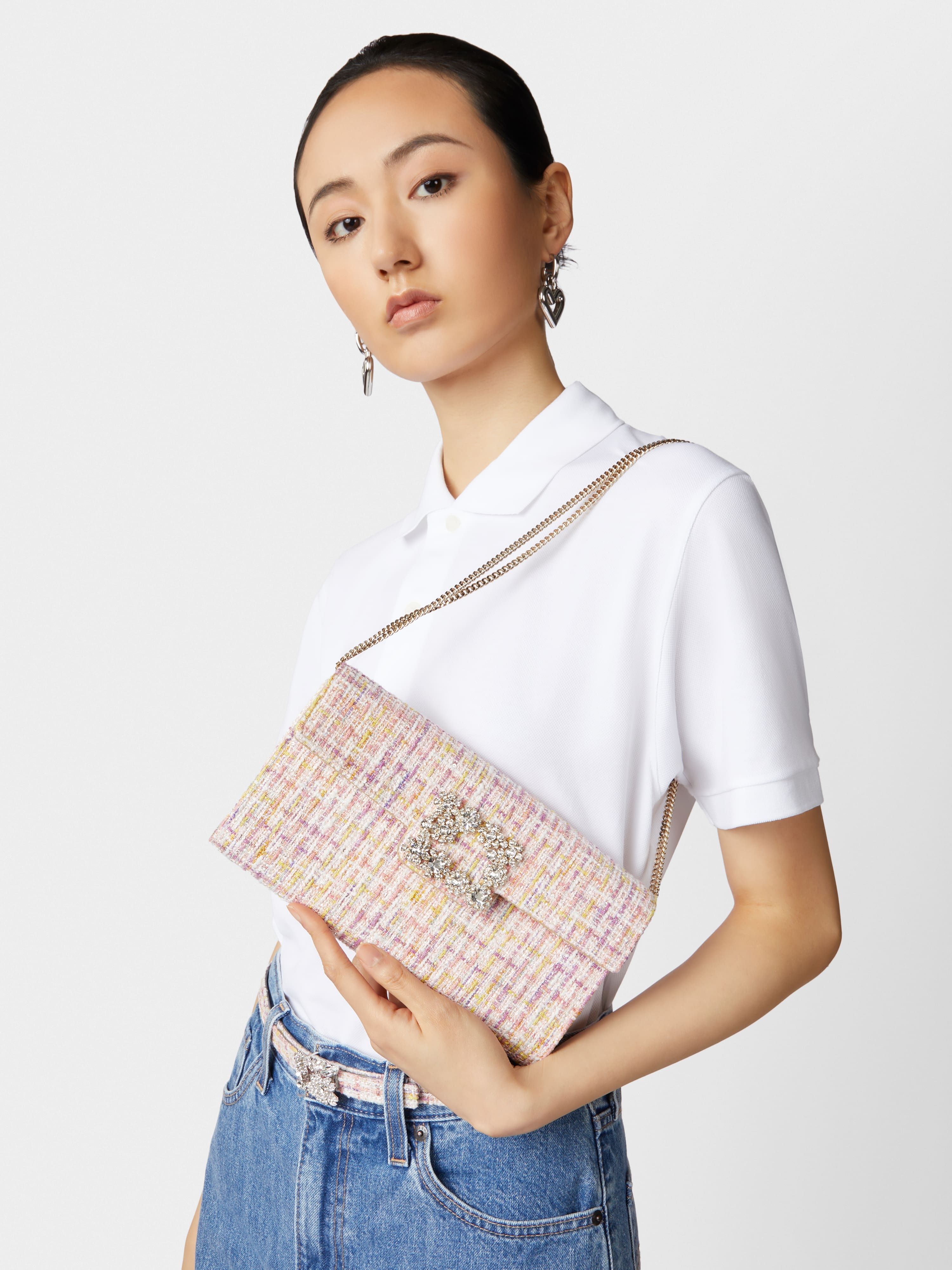 Jeu de Fille Strass Buckle Clutch Bag in Fabric - 9