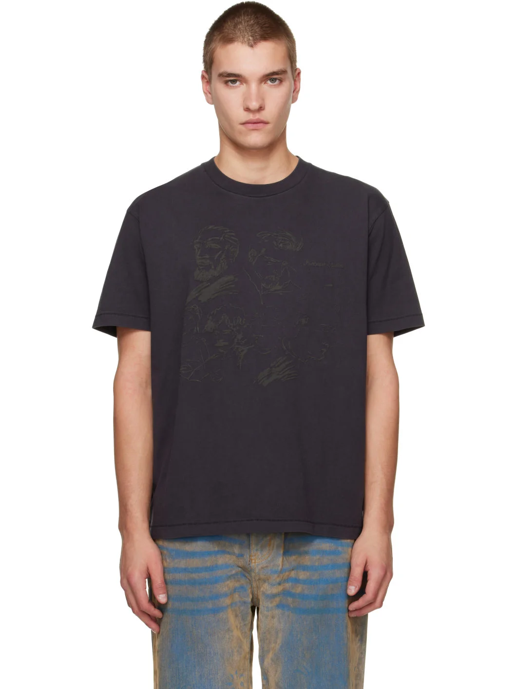 Black 'Sketched Faces' T-Shirt - 1