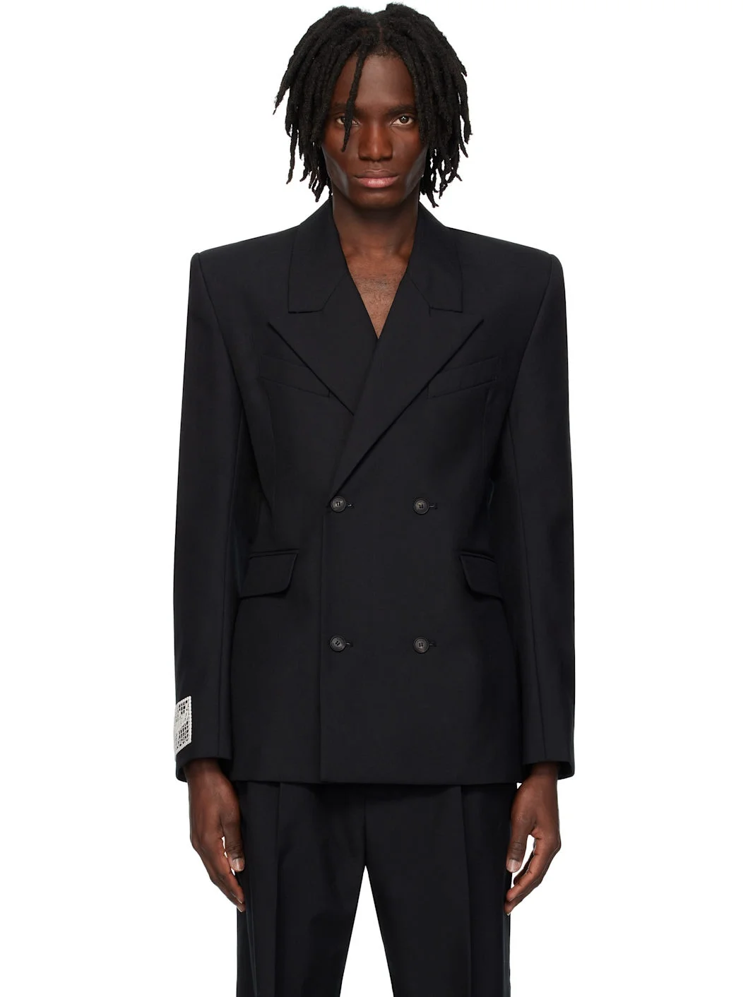 Black Fitted Double Breasted Blazer - 1