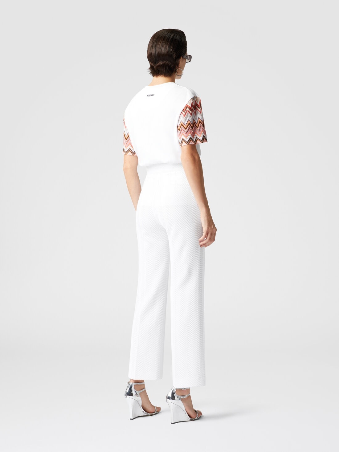Classic trousers in cotton and zigzag viscose with cropped hem - 3