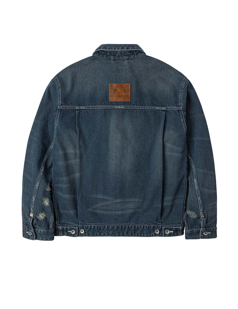 EVISU Distressed Seagull Print Relax Fit Washed Seagull Pocket Denim Jacket outlook