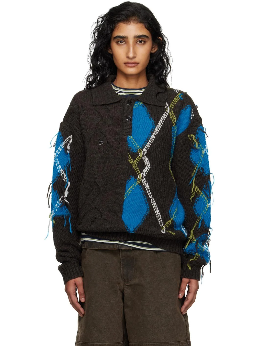 Brown & Blue Argyle Fisherman Polo - 1