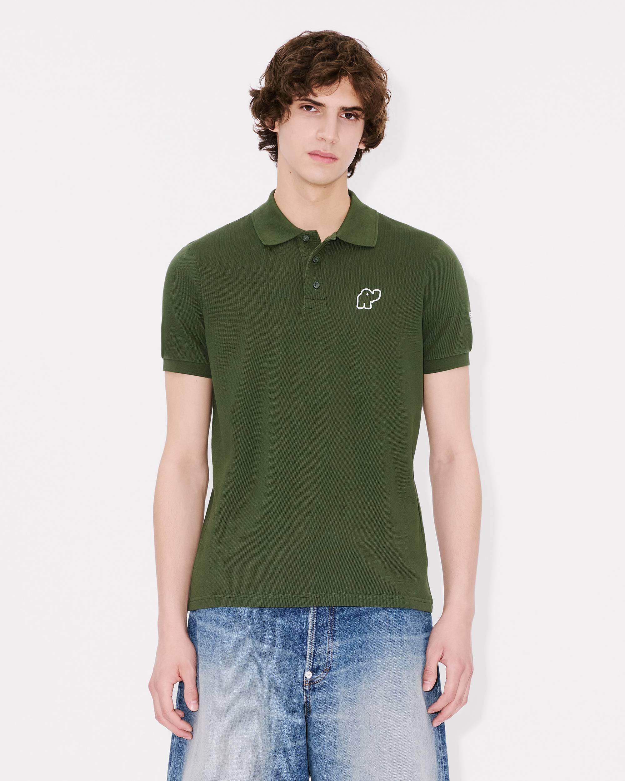 'KENZO Elephant Logo' embroidered slim polo in cotton - 3