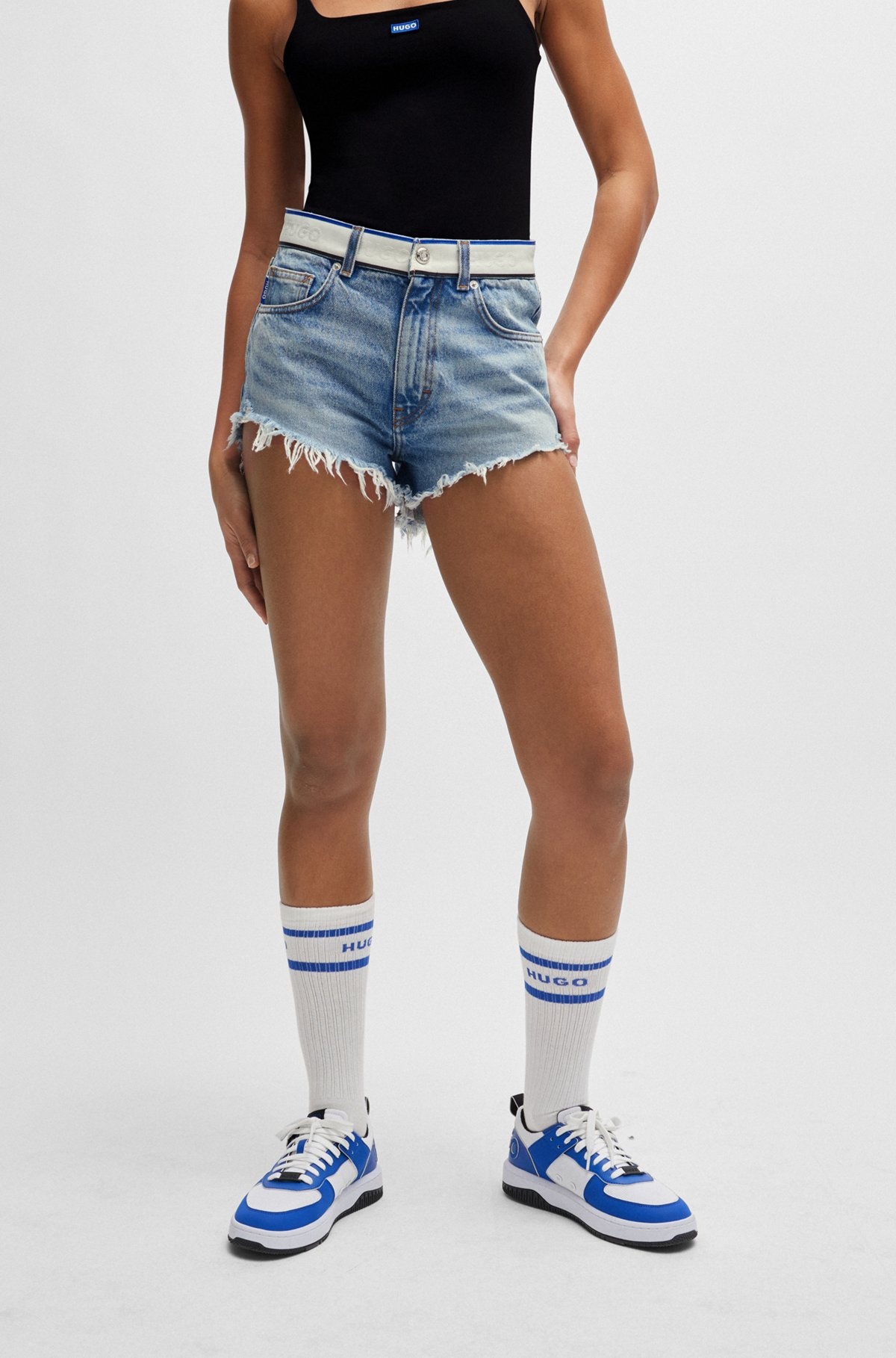 LIGHT-BLUE DENIM SHORTS WITH LOGO-TAPE WAISTBAND - 2