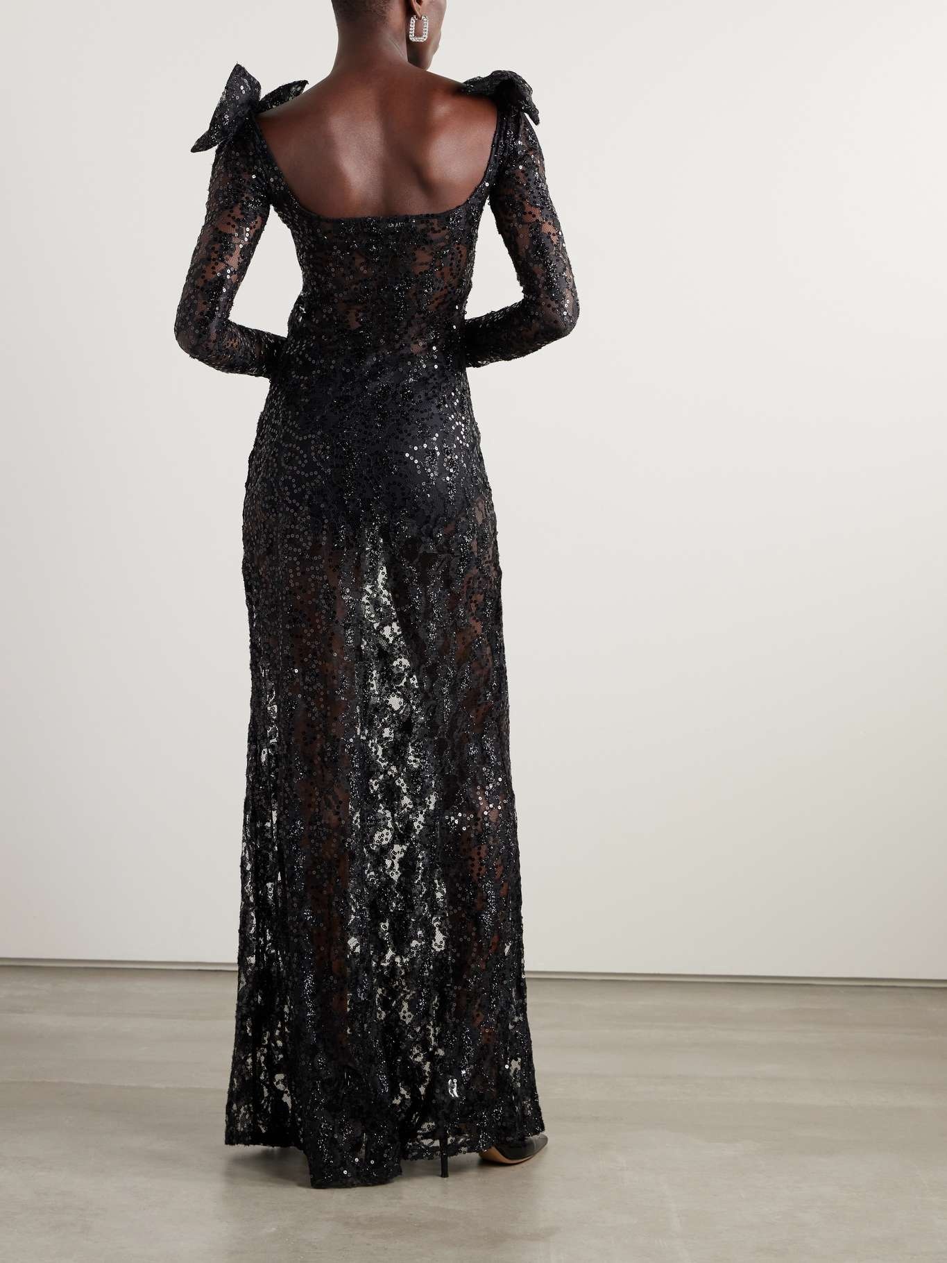 Bow-embellished cutout sequined lace gown - 3