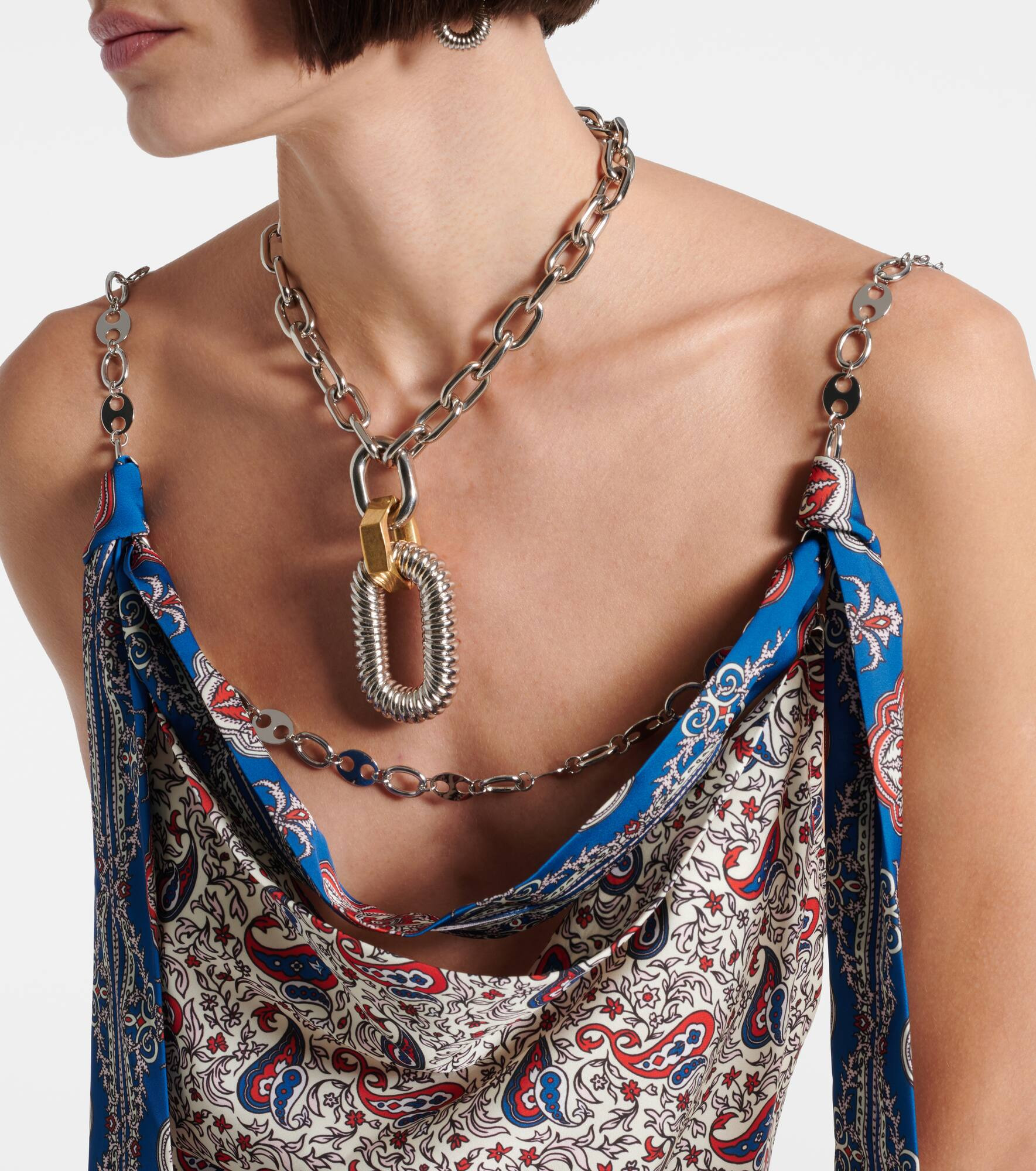 Chain-detail paisley satin camisole - 4