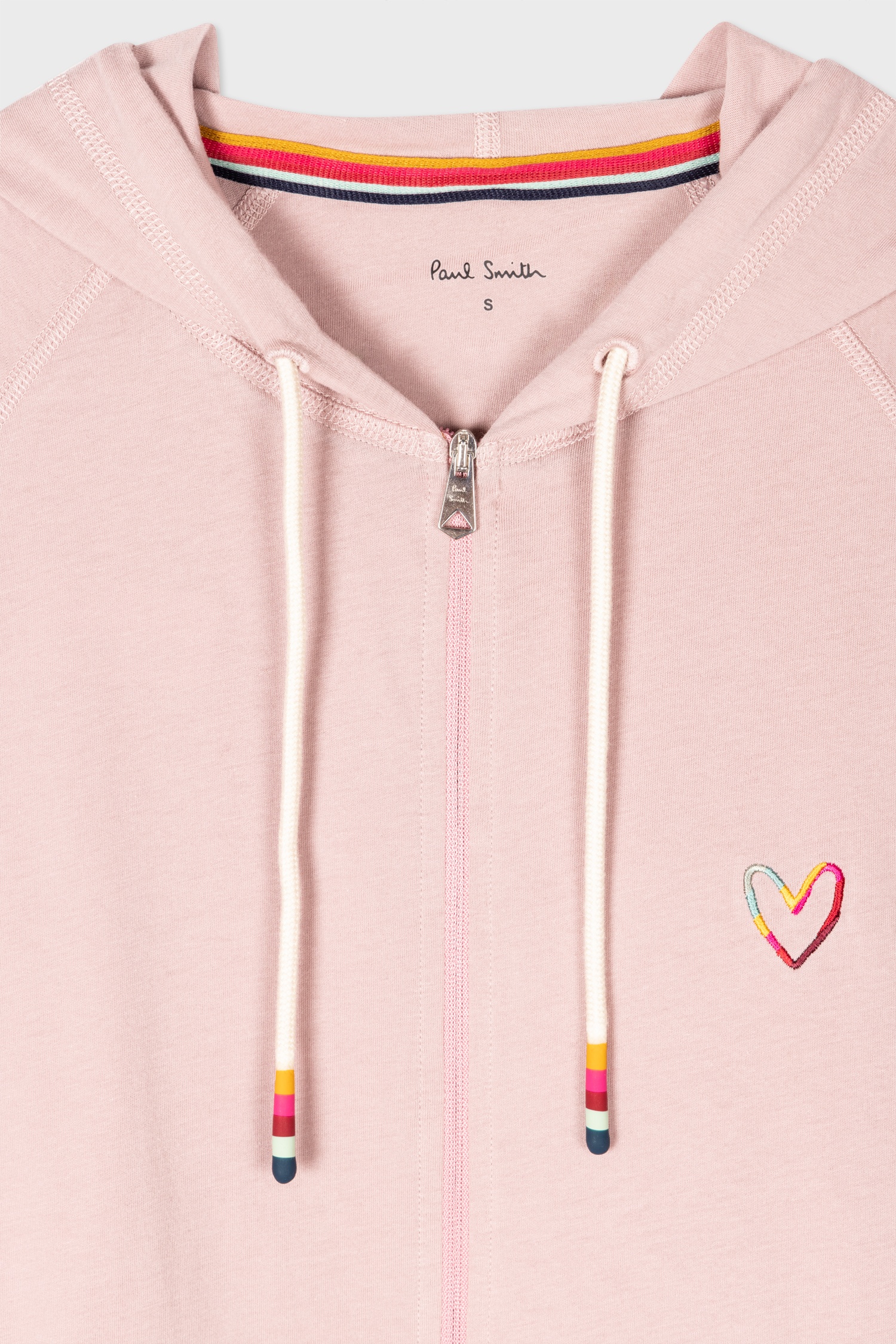 Women's Light Pink Cotton 'Swirl Heart' Zip Up Lounge Hoodie - 2