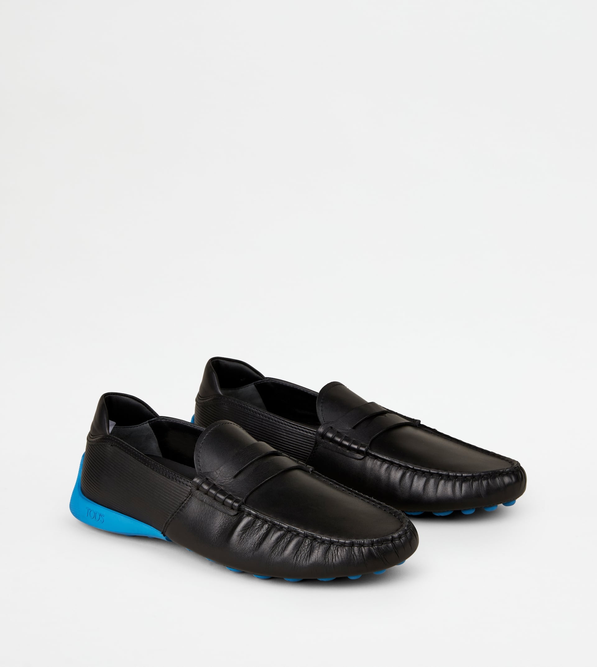 LOAFERS IN LEATHER - BLACK, LIGHT BLUE - 3