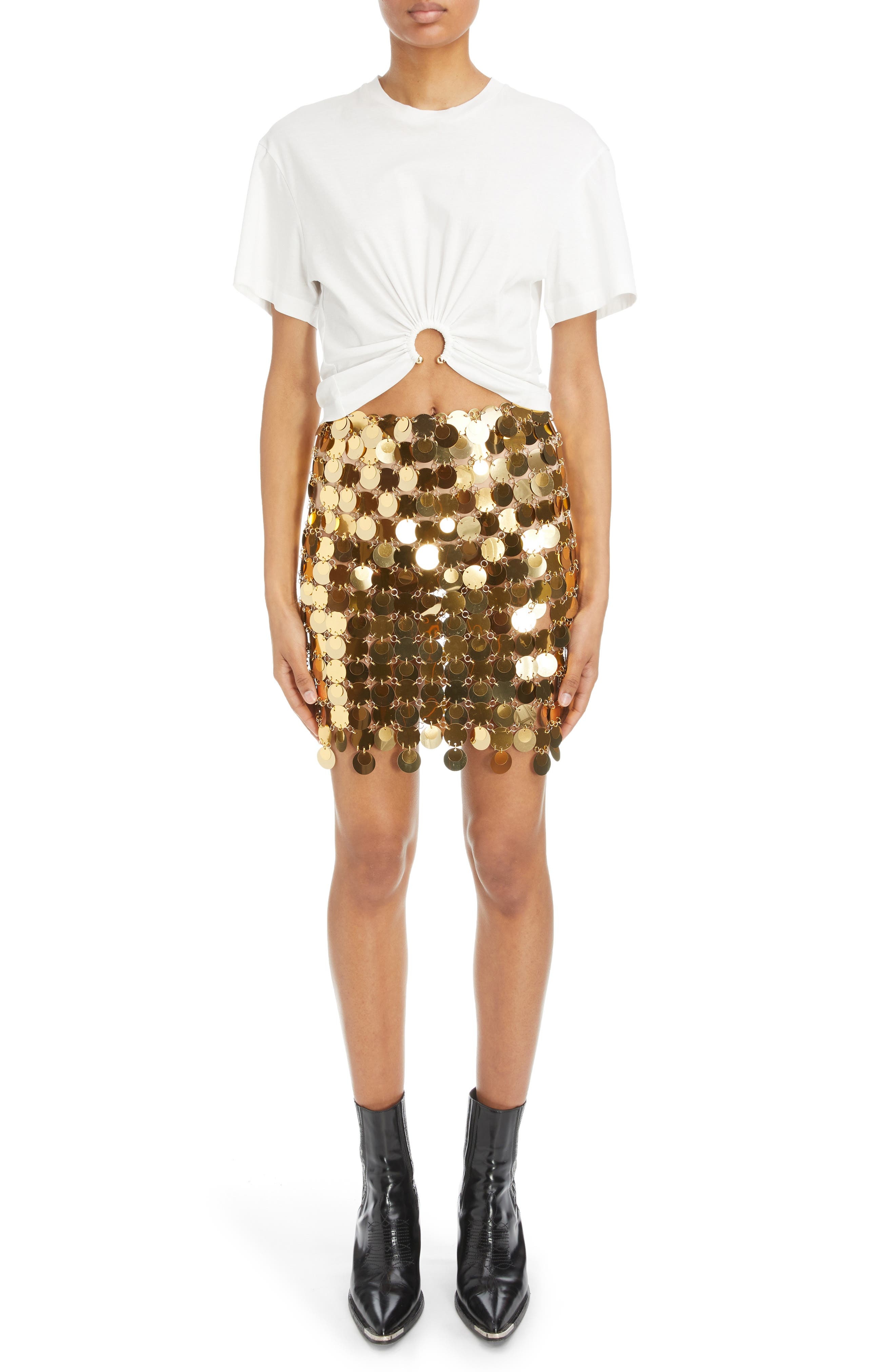 Rabanne Hardware Detail Cotton T-Shirt in Off White at Nordstrom - 7