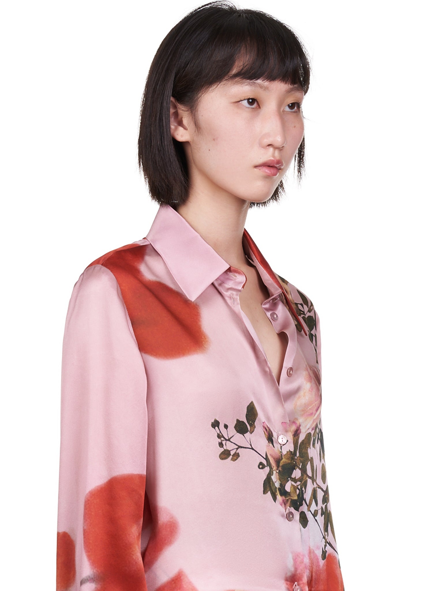 Silk Rose Print Shirt - 4