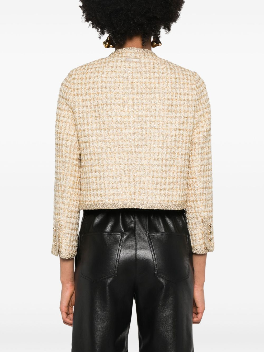 logo-patch tweed jacket - 4