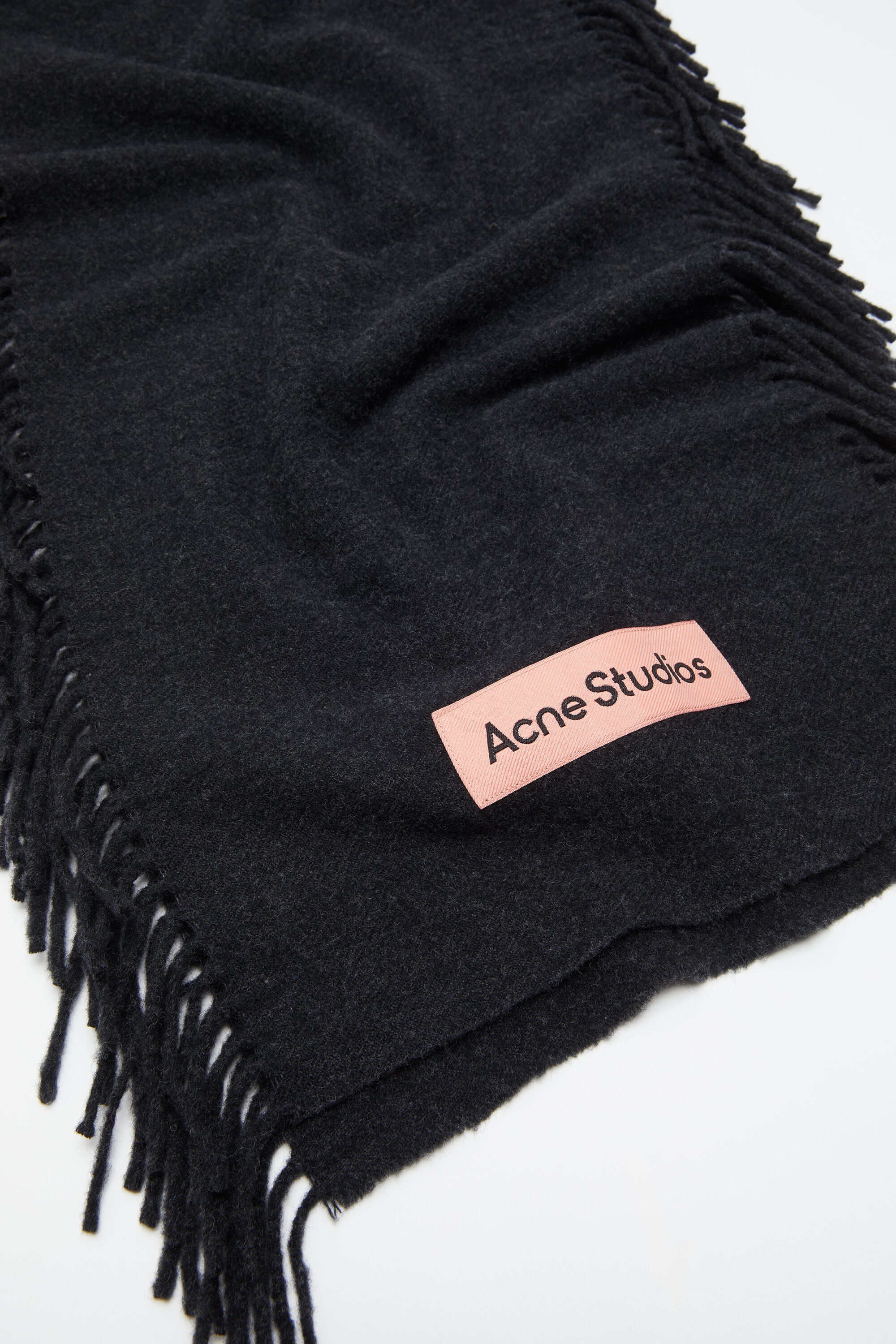 Fringe wool scarf - Black melange - 4