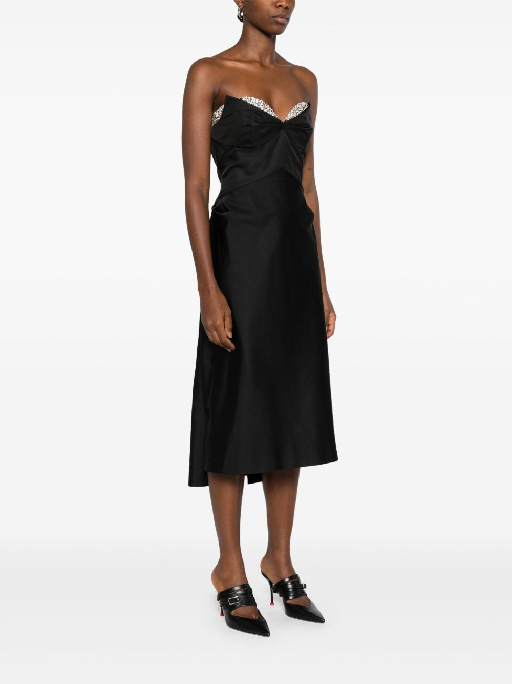 crystal-embellished strapless midi dress - 3