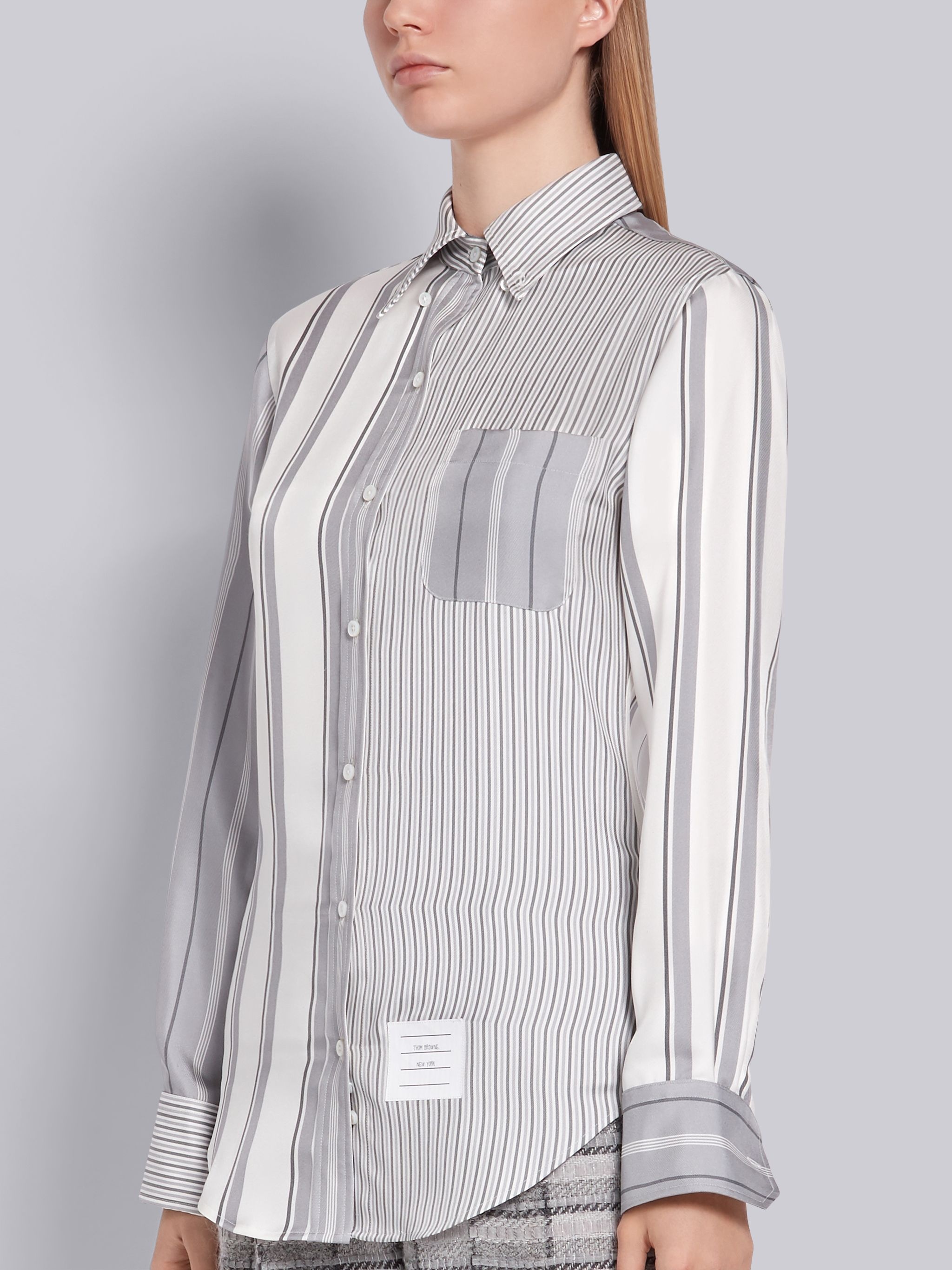 Medium Grey Fun-mix Silk Twill Bold Rep Stripe Long Sleeve Shirt - 2