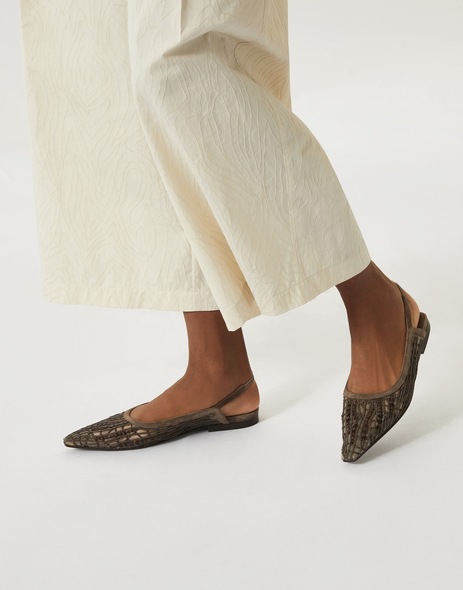Brunello Cucinelli Glistening abstract embroidery slingback