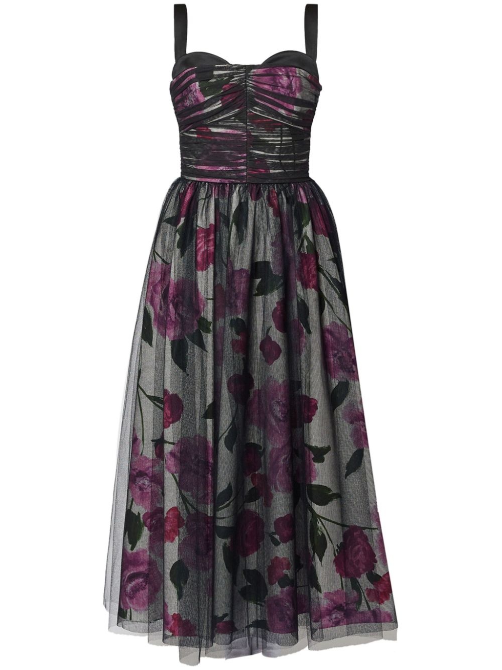 tulle-overlay midi dress - 1