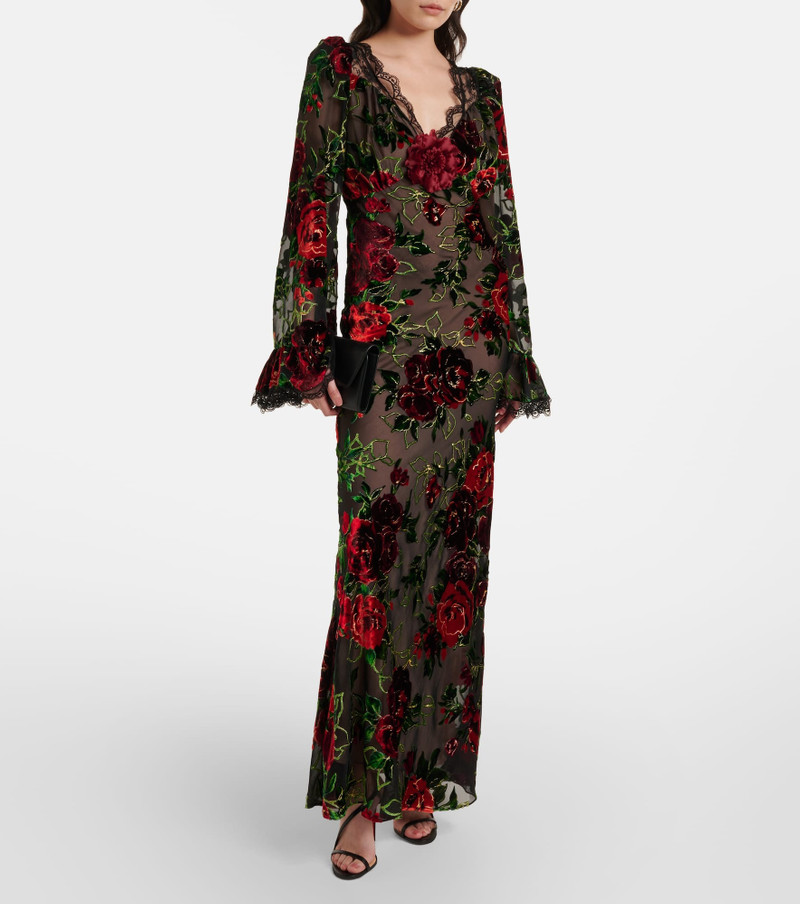 RODARTE Floral lace-trimmed velvet devoré gown outlook