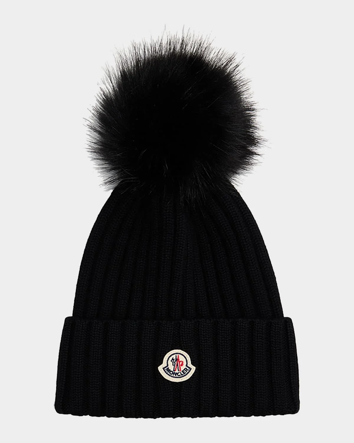 Ribbed Beanie with Faux Fur Pom - 1