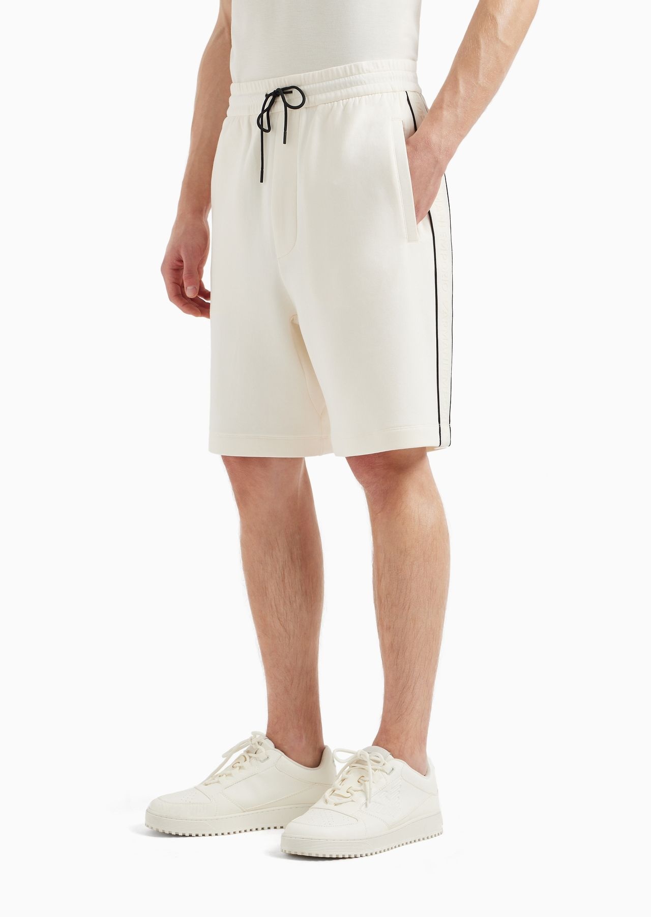 Double-jersey drawstring Bermuda shorts with logo tape - 2