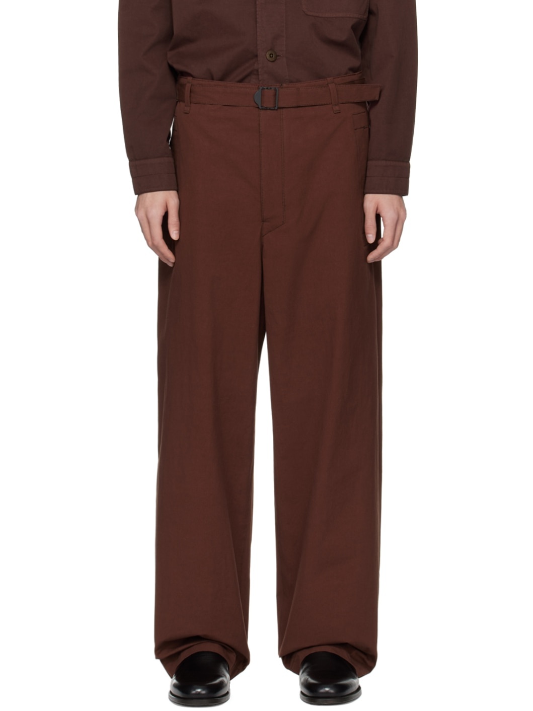 Brown Seamless Belted Trousers - 1