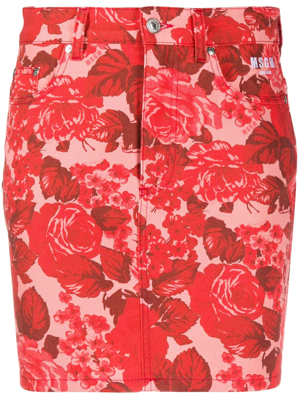 rose-print denim skirt - 1