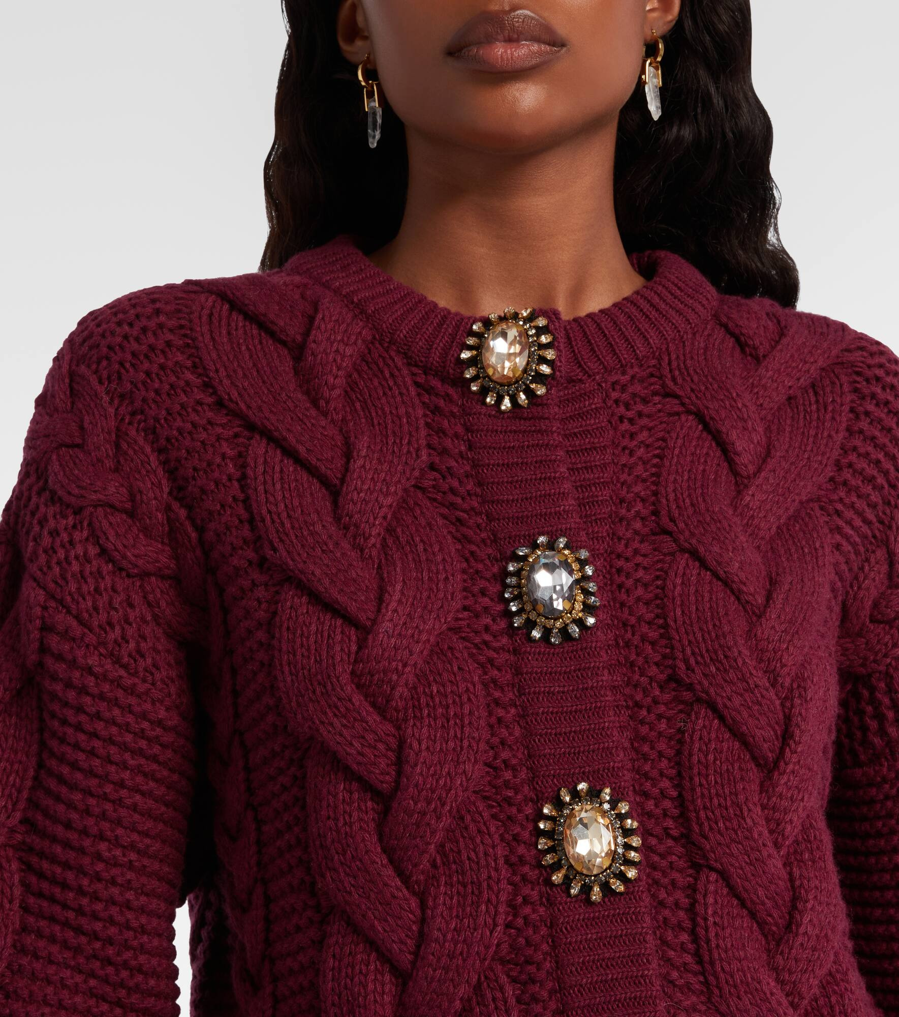 Portrait embellished wool-blend cardigan - 4
