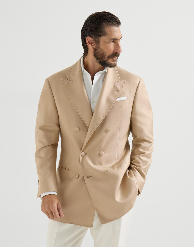 Silk diagonal one-and-a-half breasted tuxedo jacket with peak lapels 2