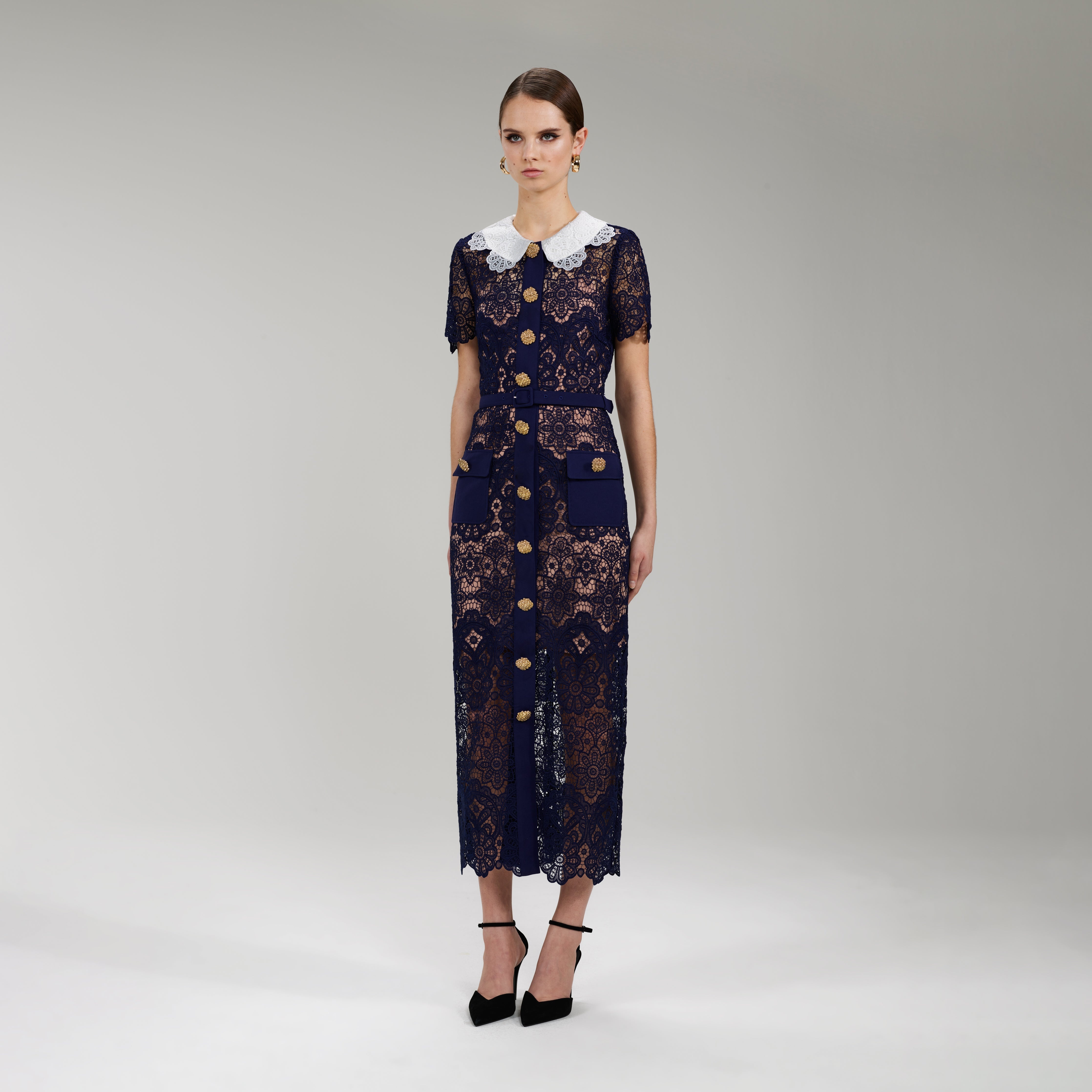 ワンピースその他 SELF PORTRAIT Women Dresses PF25034MBL NAVY Navy Printed Chiffon Midi Dress – self-portrait-US