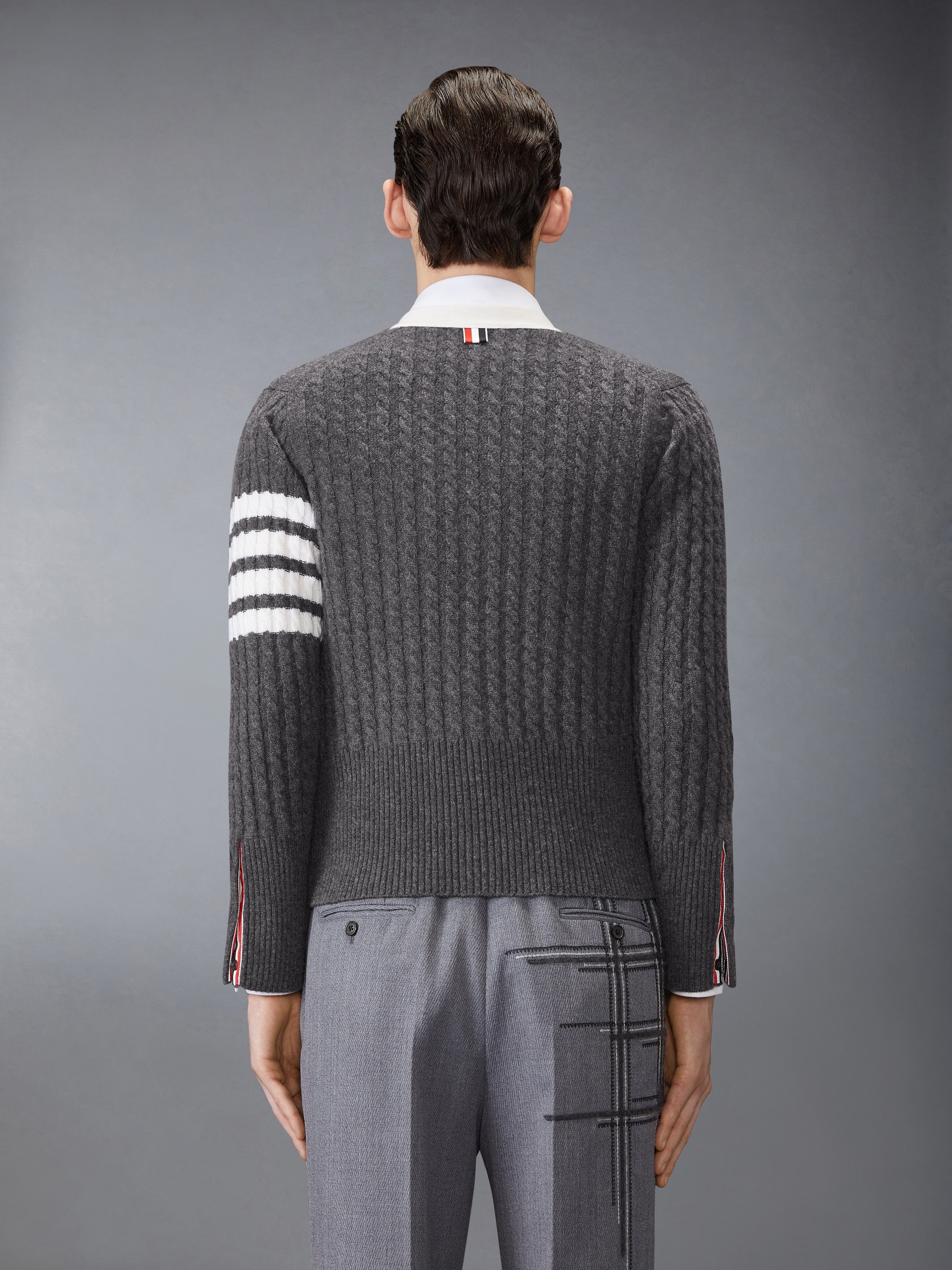 CASHMERE 4-BAR V NECK CARDIGAN - 3