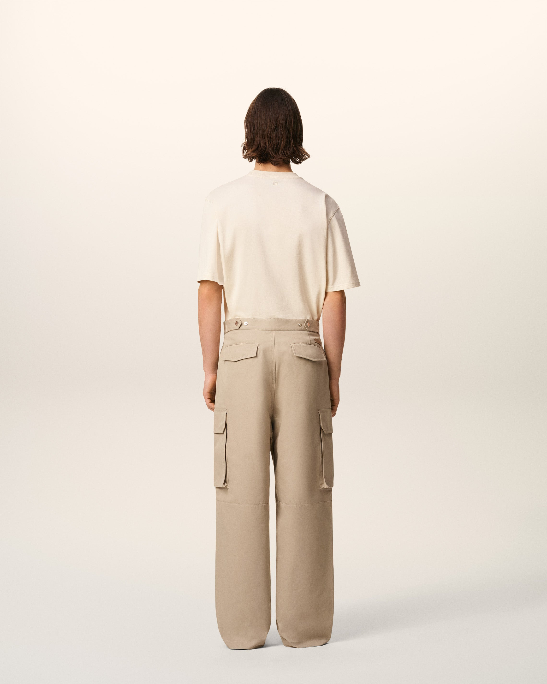 BEIGE COTTON GABARDINE CARGO TROUSERS - 4