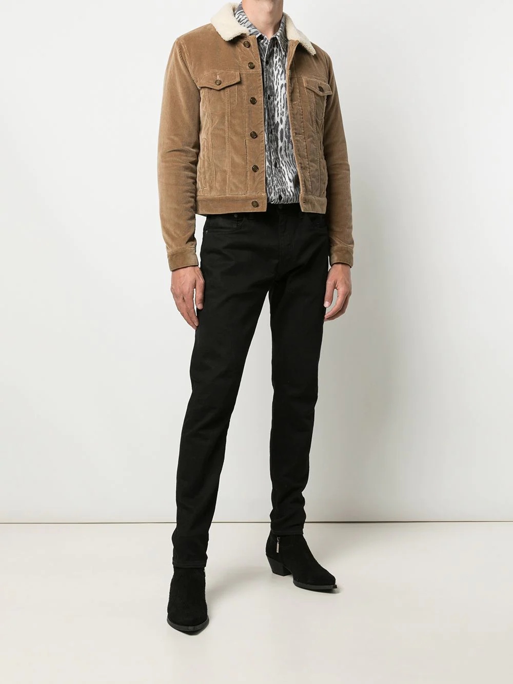 shearling-collar corduroy denim jacket - 2