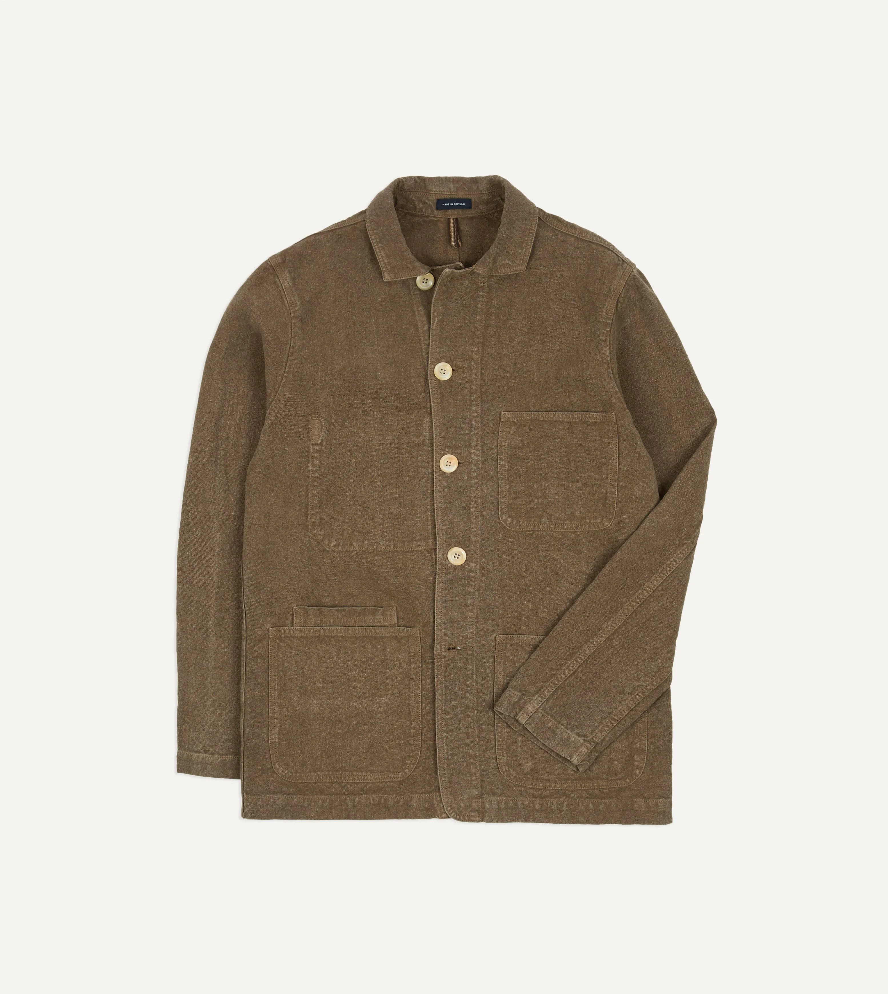 Brown Linen Five-Pocket Chore Jacket - 1