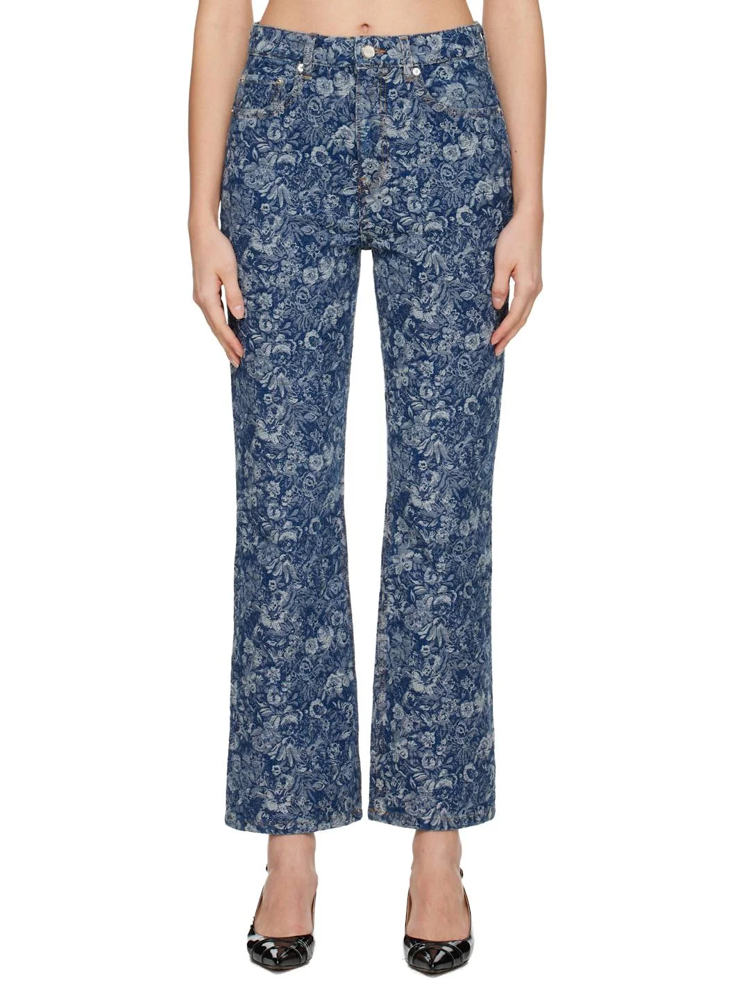 Blue Straight Tapestry Cropped Betzy Jeans - 1