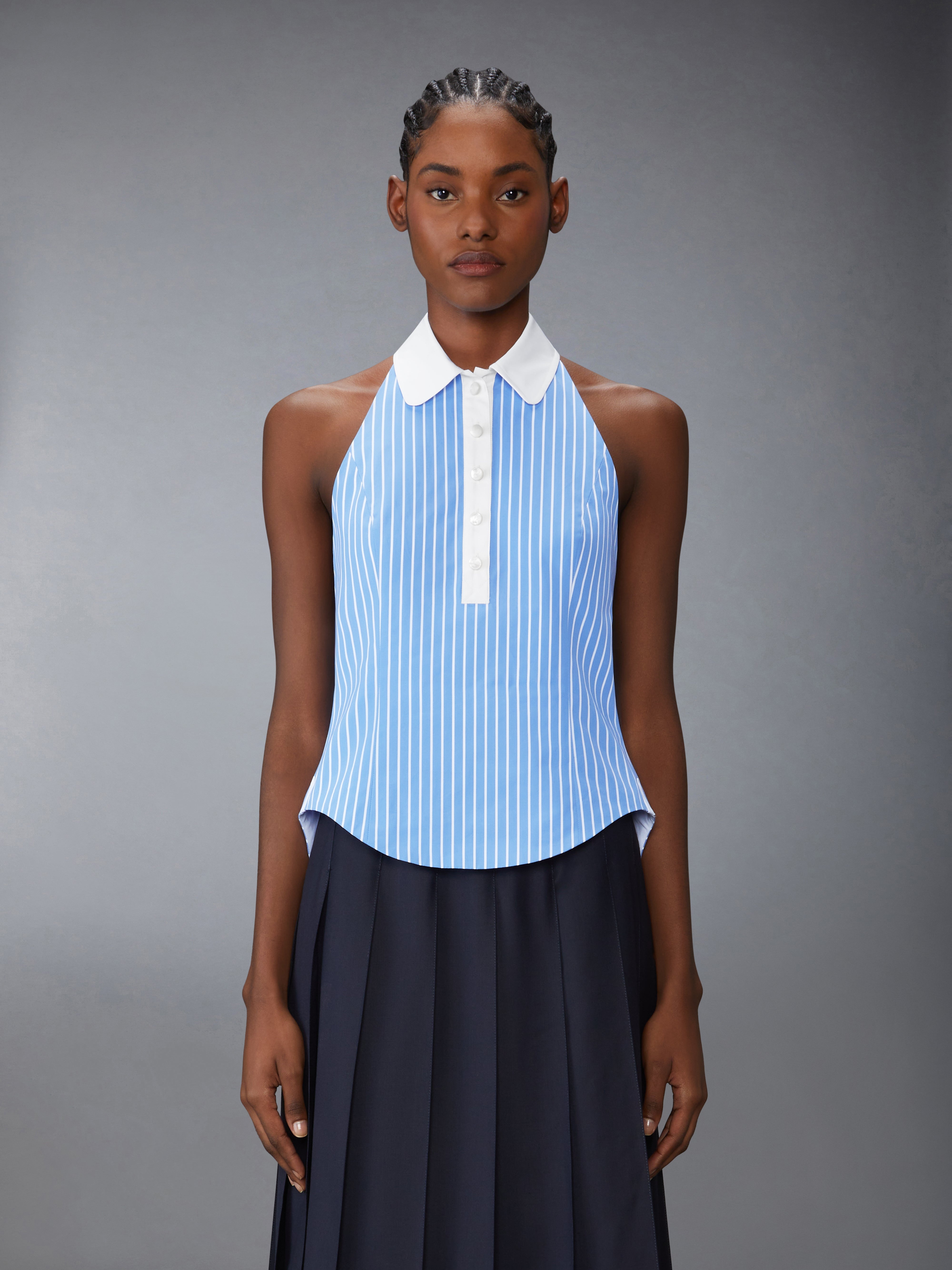 PINSTRIPE POPLIN POLO HALTER TOP - 2