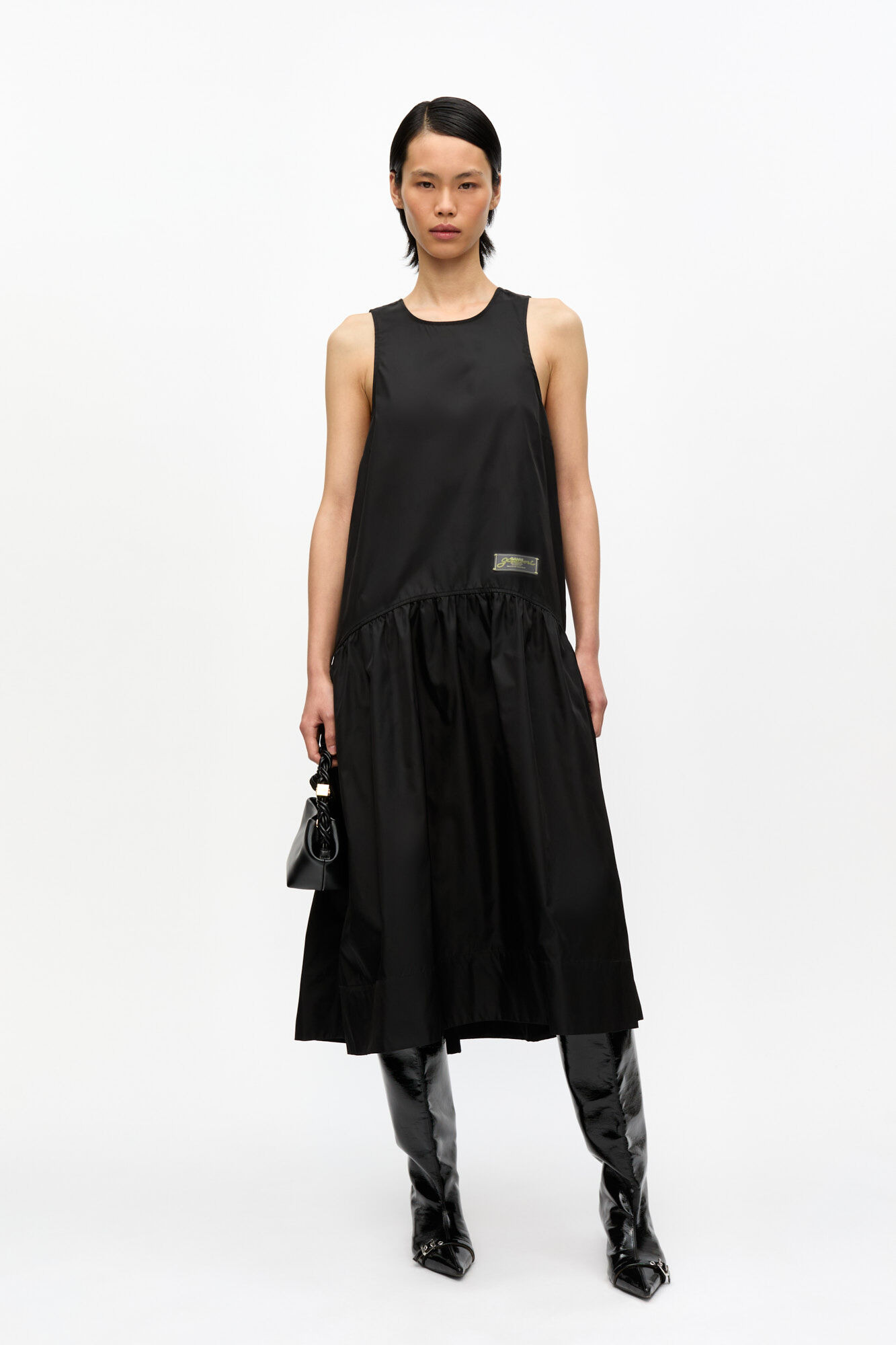 BLACK DUCHESSE NYLON MIDI DRESS - 2