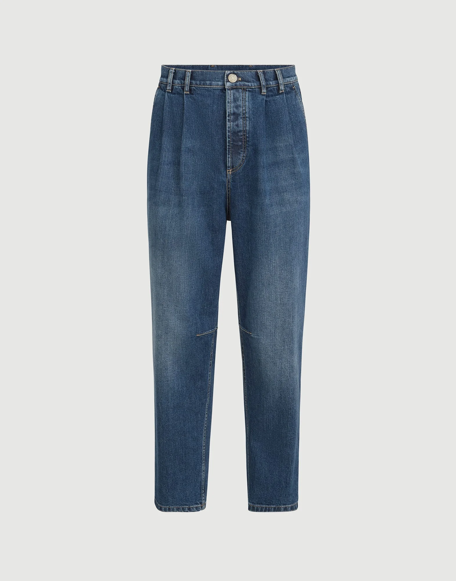 Comfort cotton denim iconic fit five-pocket trousers with double pleats - 1